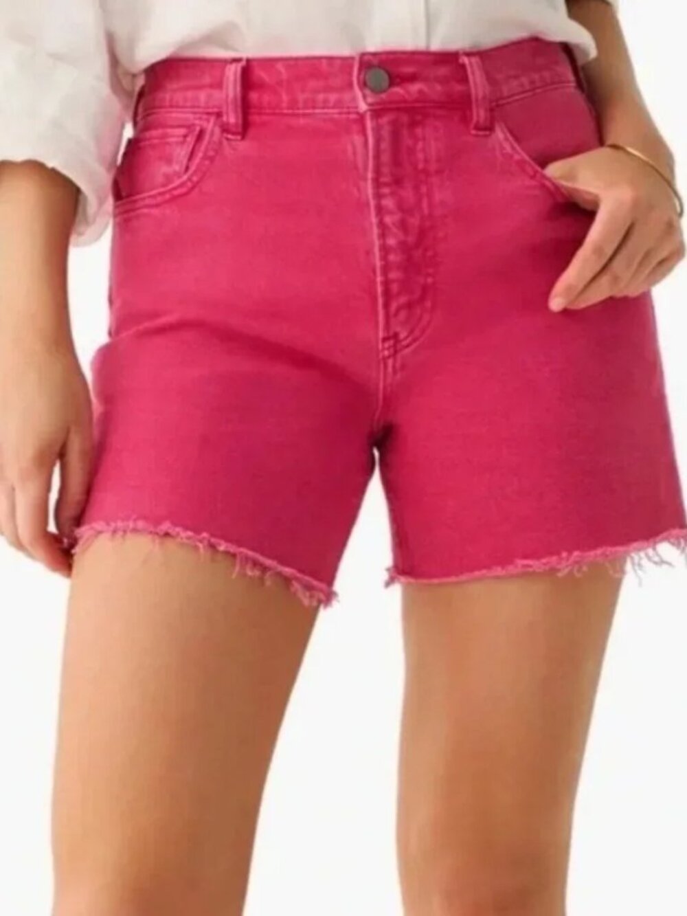 Faherty Sunwashed Denim Shorts Frayed Raw Hem Cotton Mid Rise Pink New Size 27